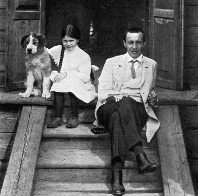 Composer, his daughter Irina and pet dog, at Ivanovka, an estate near Tambov, which was Rachmaninov’s summer home from 1890 until 1917.
