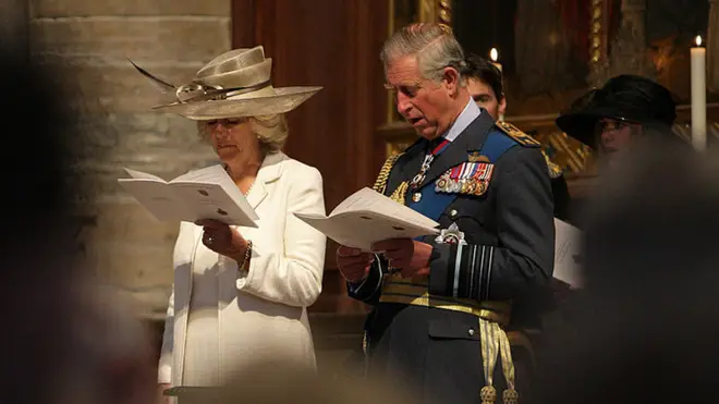 The then Prince Charles and Camilla sing hymns at the 2008 Battle of Britain Memorial Service