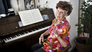 French pianist Colette Maze at home in March 2023