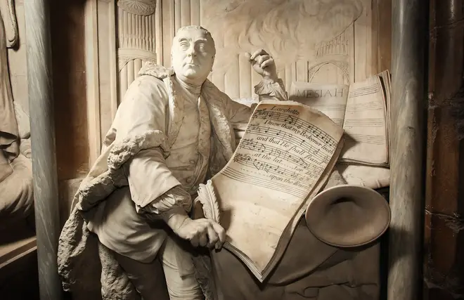 A statue of Handel in Poet’s Corner at Westminster Abbey