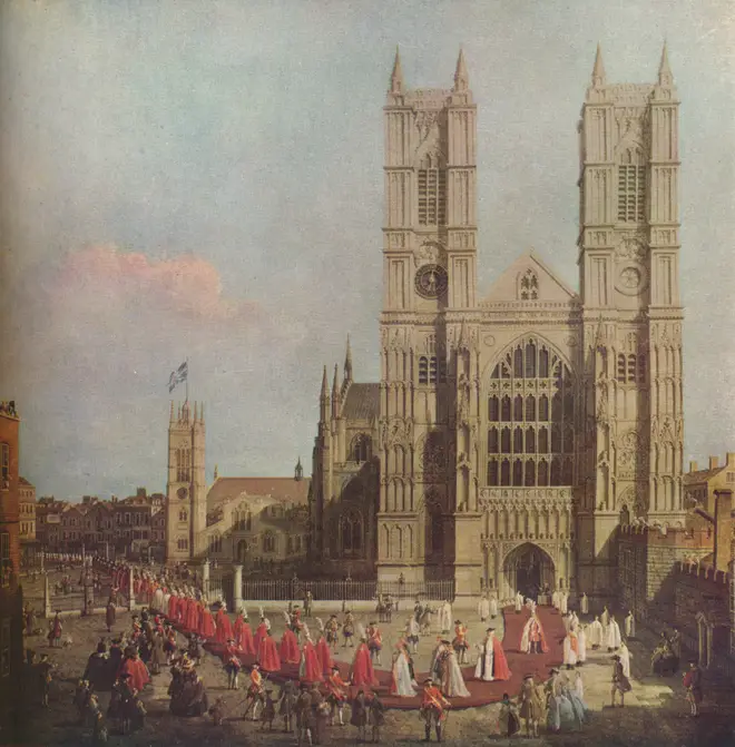 Procession outside Westminster Abbey, by Canaletto, 1749.