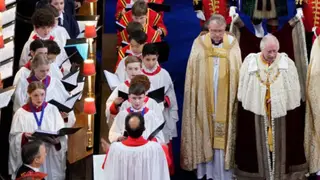 The girl choristers of Truro Cathedral sing alongside the Choir of Westminster Abbey at the coronation of King Charles III