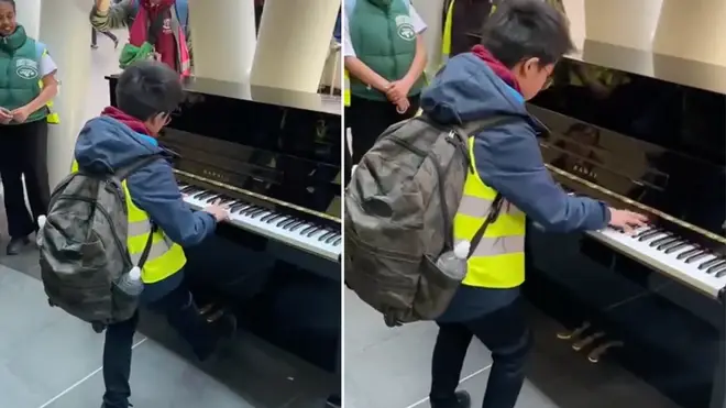 School boy plays Mozart