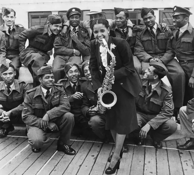 Mona Baptiste on The Empire Windrush at Tilbury Docks.