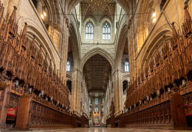 Victorian wooden choir stalls of Peterborough Cathedral