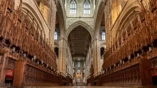 Victorian wooden choir stalls of Peterborough Cathedral