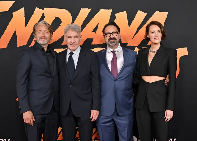 Mads Mikkelsen, Harrison Ford, James Mangold, and Phoebe Waller-Bridge at the LA premiere of 'Indiana Jones and the Dial of Destiny'