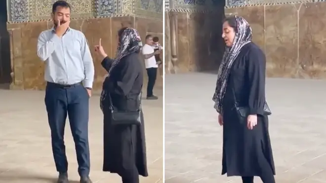 The Iranian singer continued to sing even when a security guard approached her.