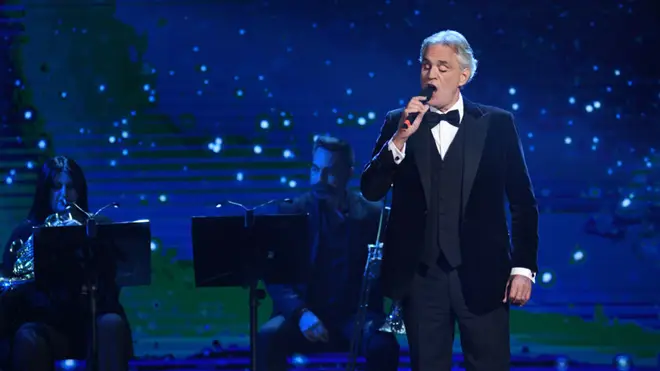Andrea Bocelli sings ‘Con te partirò’, which translates literally in English to ‘I will leave with you’