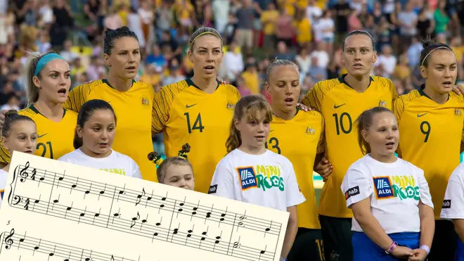 Australia players sing their national anthem at The Cup of Nations (2019)