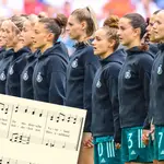 Germany sing the national anthem at UEFA Womens Euro 2022 Final at Wembley Stadium
