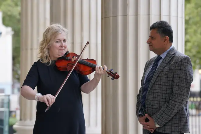 Dagmar Turner, who played the violin while surgeons removed a tumour from her brain, is reunited with Professor Keyoumars Ashkan, Consultant Neurosurgeon at King's College Hospital