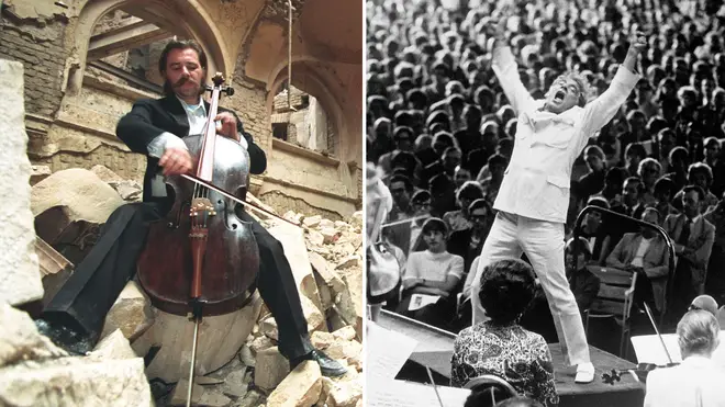 From the cellist of Sarajevo, to the legendary conducting of Leonard Bernstein, these are 10 of the most iconic photographs from classical music history.