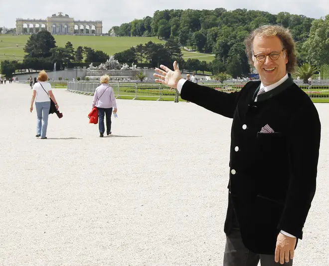 Andre Rieu poses in front of the Schoenbrunn Castle on 28 May 2010 in Vienna, Austria