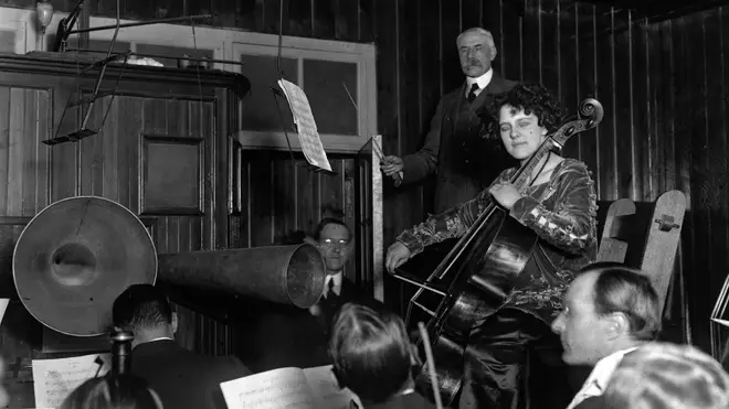 Beatrice Harrison pictured rehearsing Elgar’s iconic concerto for the instrument