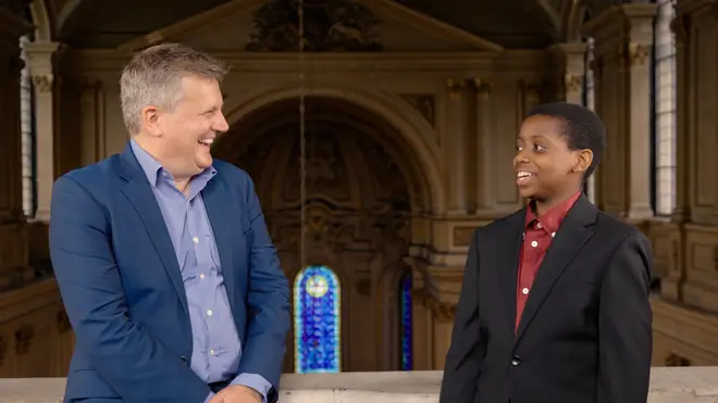 Aled Jones meets star treble Malakai Boyoh at St Mary le Strand church in London