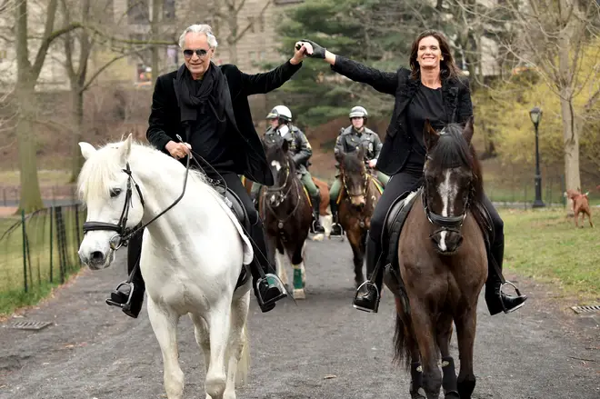 Andrea Bocelli and Veronica Berti Bocelli arrive in New York City on horseback for ‘The Journey: A Music Special’