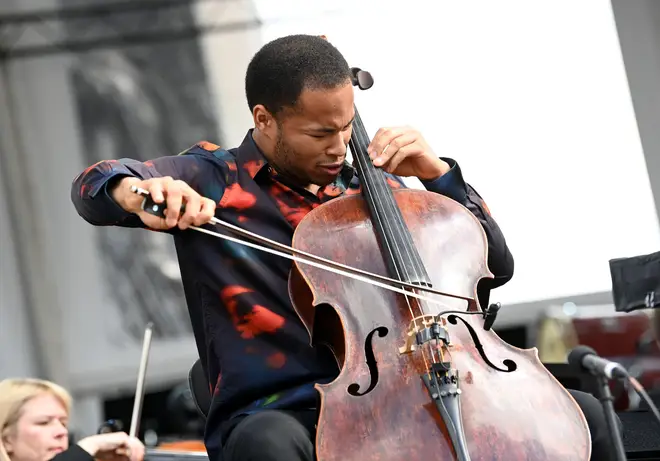 Sir Simon Rattle conducts cellist Sheku Kanneh-Mason and the London Symphony Orchestra in Trafalgar Square