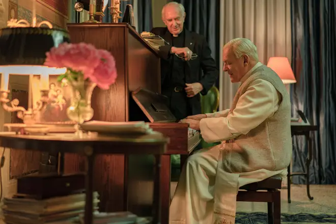 Sir Anthony Hopkins plays a piece of his own composition, as Pope Benedict XVI in 2019 drama The Two Popes.