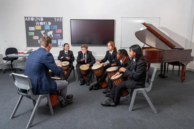Pupils receiving a percussion lesson at the Shireland CBSO Academy