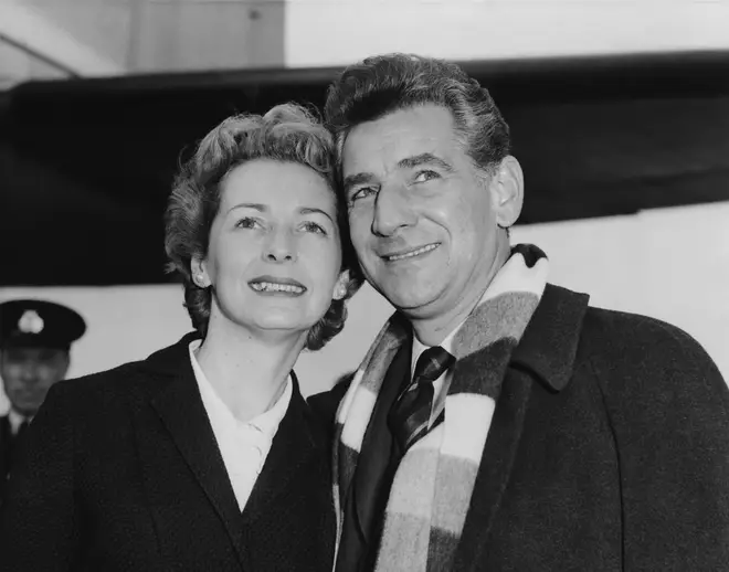 Leonard Bernstein arrives at London Airport with Felicia Montealegre having flown in from Gothenburg in October 1959