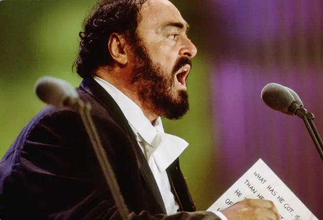 Luciano Pavarotti Performs at The Three Tenors Concert at Dodger Stadium, Los Angeles