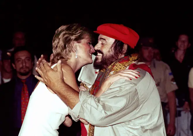 Pavarotti greets Diana, Princess of Wales