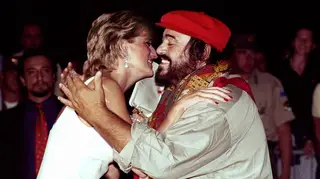Pavarotti greets Diana, Princess of Wales