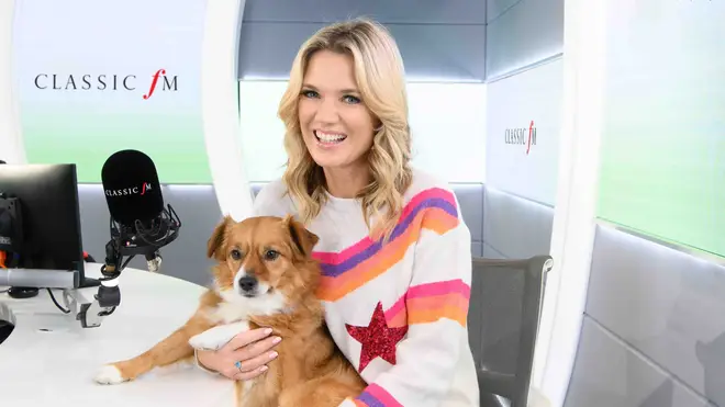 Classic FM’s Pet Classics host Charlotte Hawkins and RSPCA rescue dog, Fred.