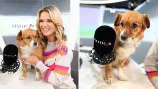 Classic FM’s Pet Classics host Charlotte Hawkins and RSPCA rescue dog, Fred.