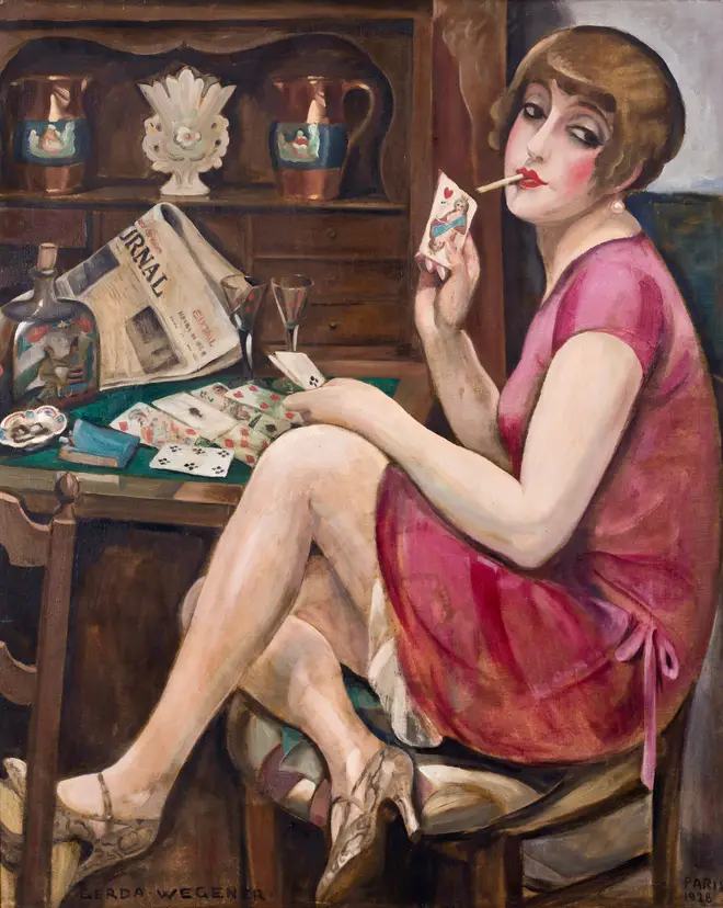 Gerda Gottlieb’s portrait of a woman, thought to be Lili Elbe, playing a card game.