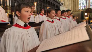 Choir of King's College Cambridge rehearse for the Christmas Eve service broadcast around the world