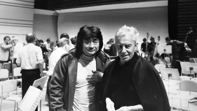 Seiji Ozawa with his tutor, legendary conductor Herbert von Karajan.