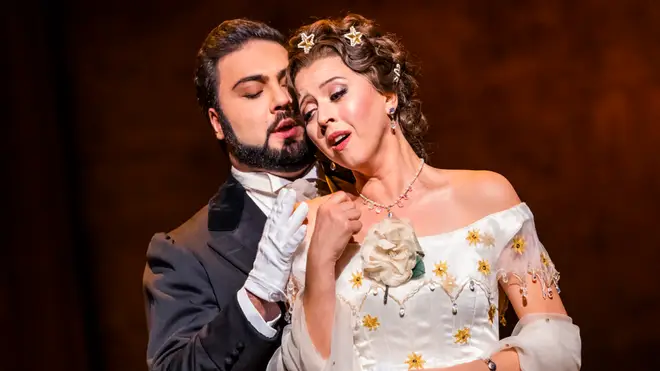 Most romantic opera duets (Lisette Oropesa as Violetta Valéry and Liparit Avetisyan as Alfredo Germont in La traviata, at The Royal Opera House in 2021)
