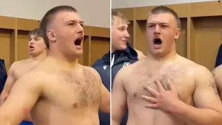 Italy’s under-20s rugby team celebrates Six Nations win with dressing room ‘Nessun dorma’.