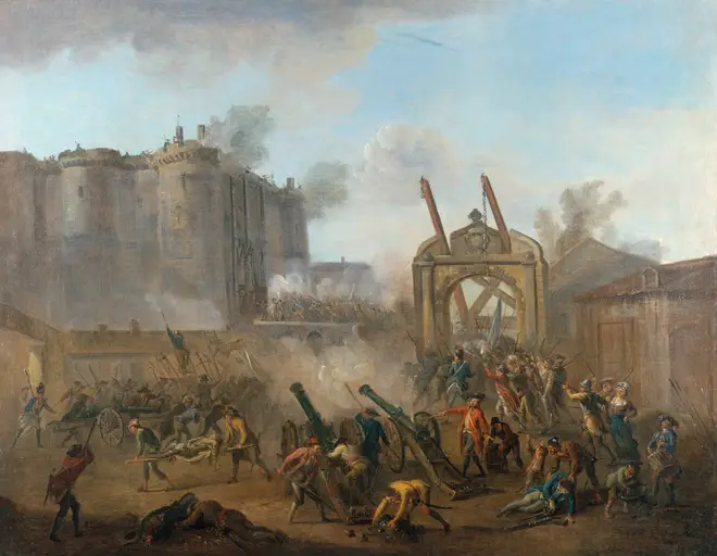 ‘The Storming of the Bastille on 14 July 1789’ by Jean-Baptiste Lallemand, a defining portrait of the French Revolution.