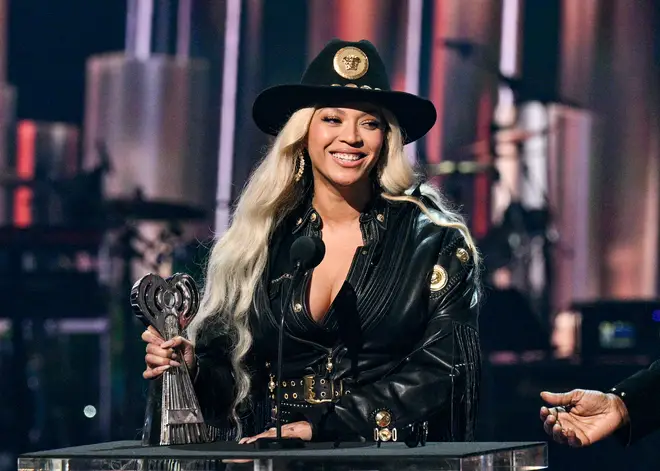 Beyoncé accepting the Innovator Award at the 2024 iHeart Radio Awards