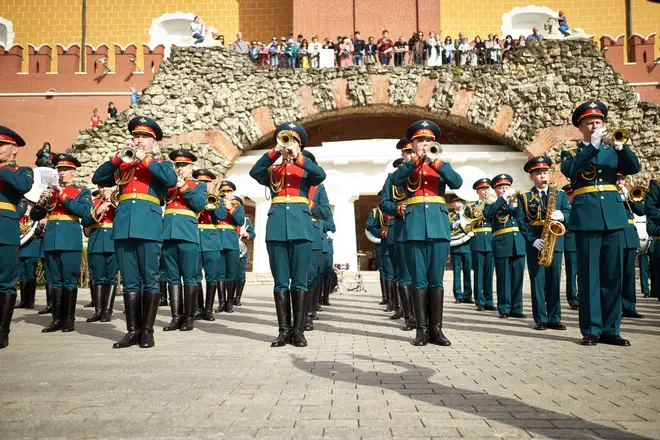 Performance by musicians from military orchestras in Moscow, Russia