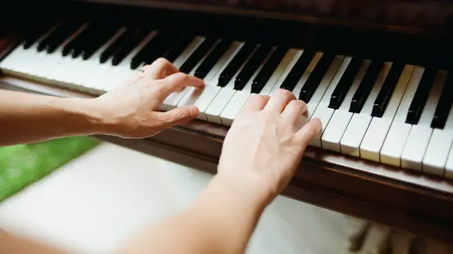 Piano practice stock image