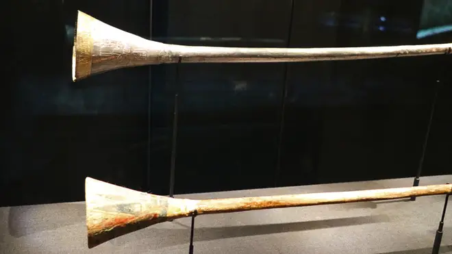 The silver trumpet and its wooden core were found in King Tutankhamun’s burial chamber