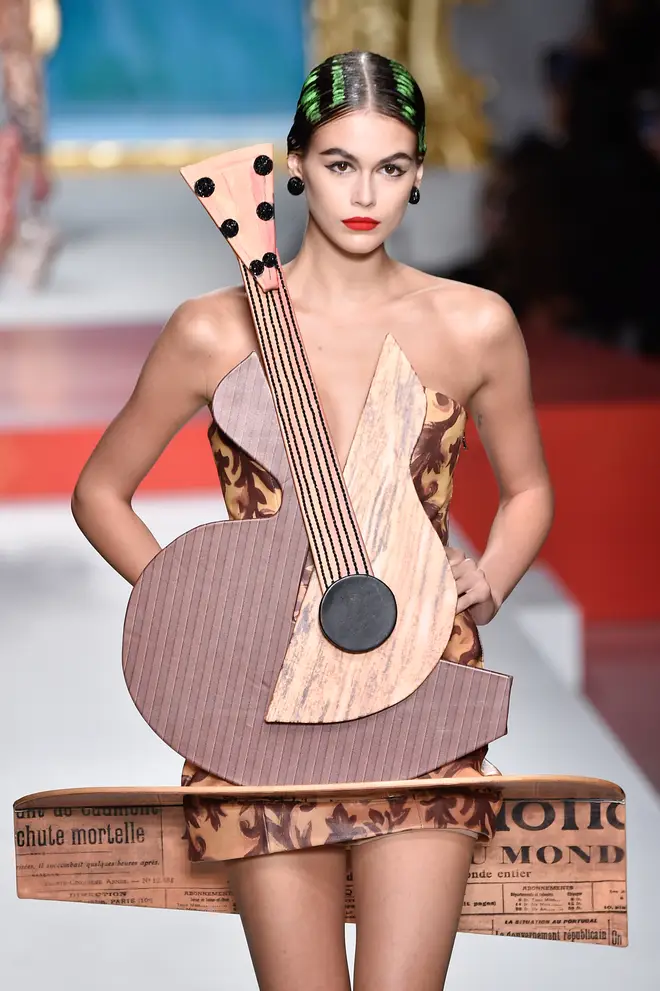 Model Kaia Gerber wore a guitar-shaped cocktail dress