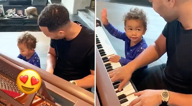 John Legend plays a piano duet with his one-year-old son