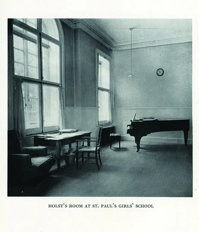 Holst’s Broadwood piano photographed at St. Paul’s Girl’s School