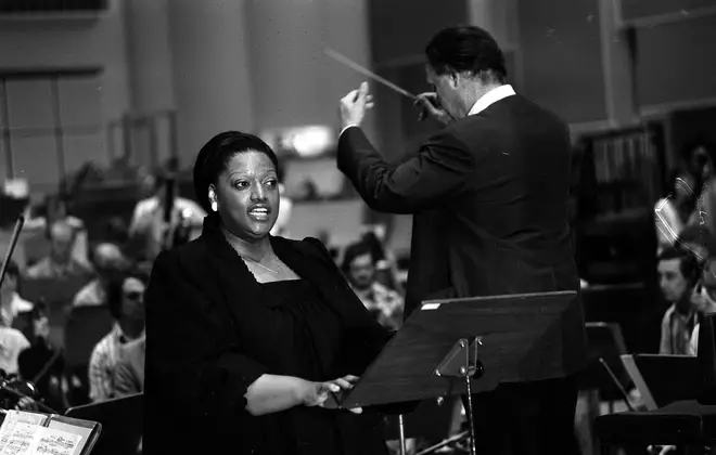 Soprano Jessye Norman performing with conductor John Pritchard in 1980