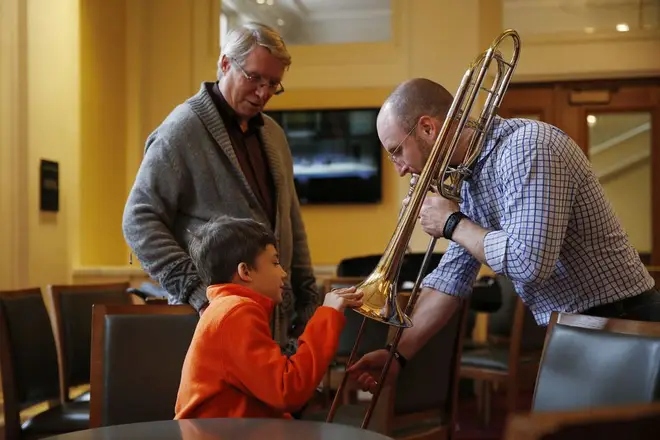 “Music is vibrations” – Toby Oft introduces Ronan to the trombone