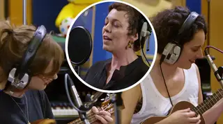 Phoebe Waller-Bridge and her composer, Isobel, play ukulele for Olivia Coleman’s Portishead cover