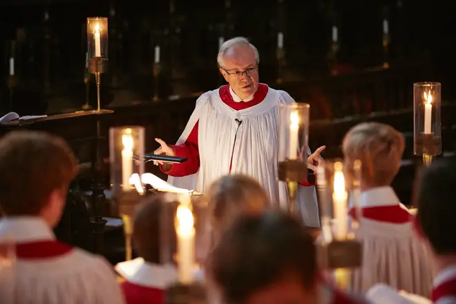 Stephen Cleobury at a King's College Choir rehearsal.